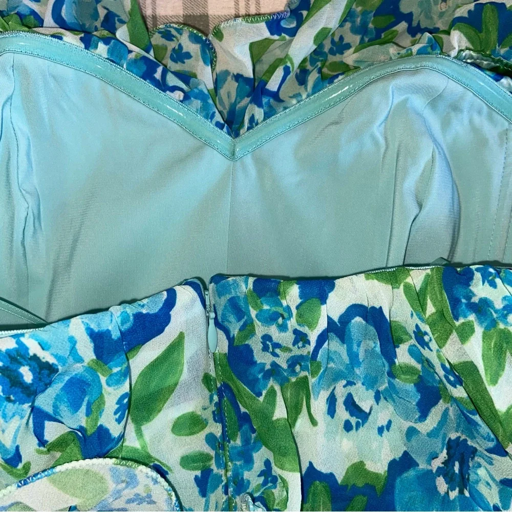Amur Dress Womens Size 6 Pia Garden Blues Floral Pleated Tiered Midi Cottage - Picture 11 of 16